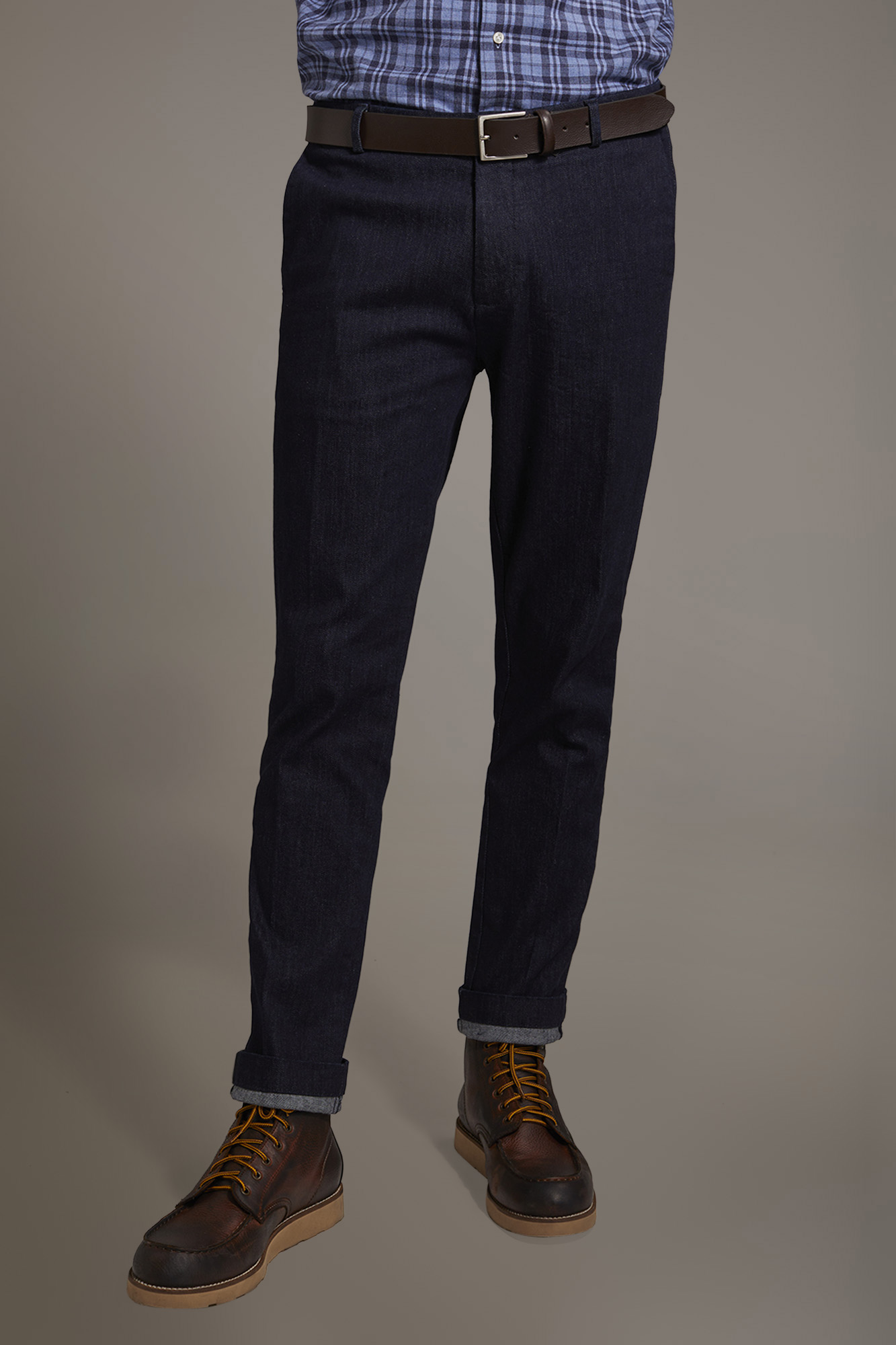 Pantaloni Chino Uomo A Quadri - Elasticizzati, Cotone, Vestibilità Slim, Per Lavoro E Tempo Libero