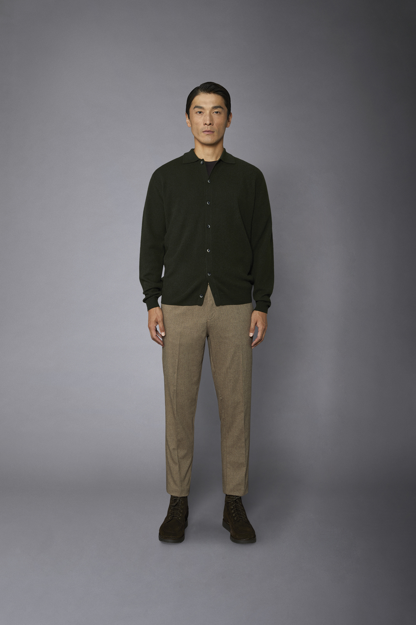 Men's chino pants woven cotton hand wool herringbone regular fit image number null