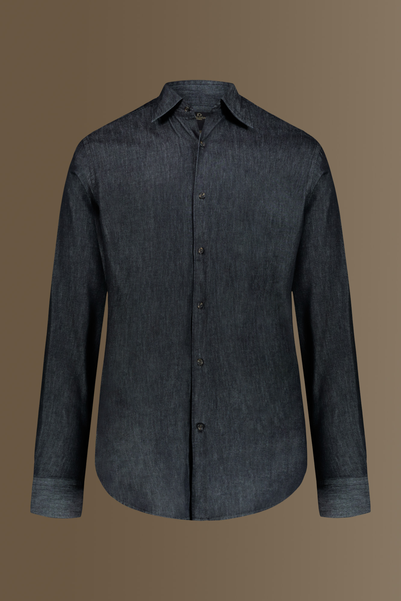 Camicia casual collo francese 100% cotone denim tinta unita image number null