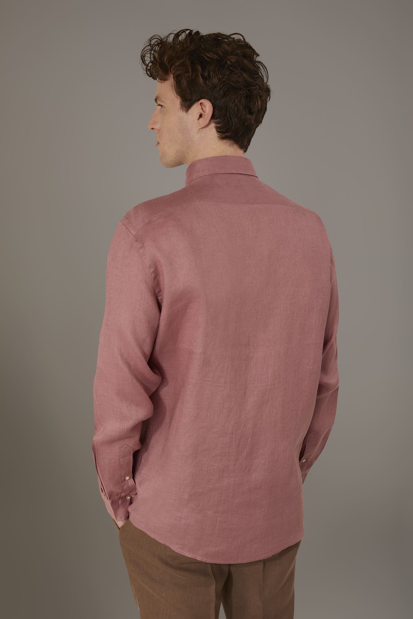 Camicia casual uomo collo francese 100% lino tinta unita image number null