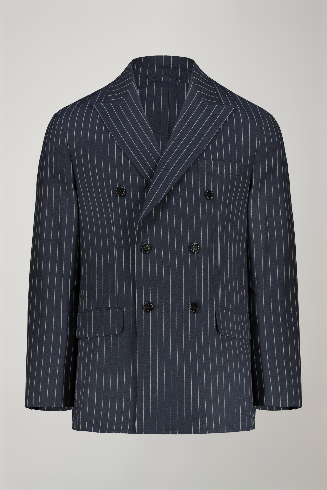 Veste crois?�e homme non doubl?�e avec col en pointe et poches ?� rabat, en tissu lin et coton 