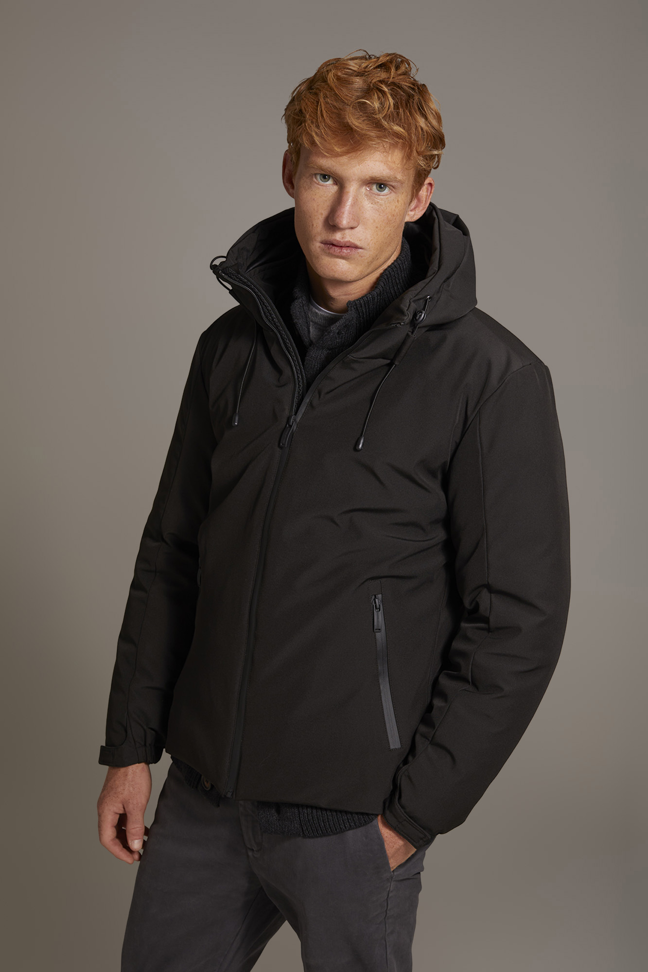 Tech jacket with hood poly tech stretch image number null