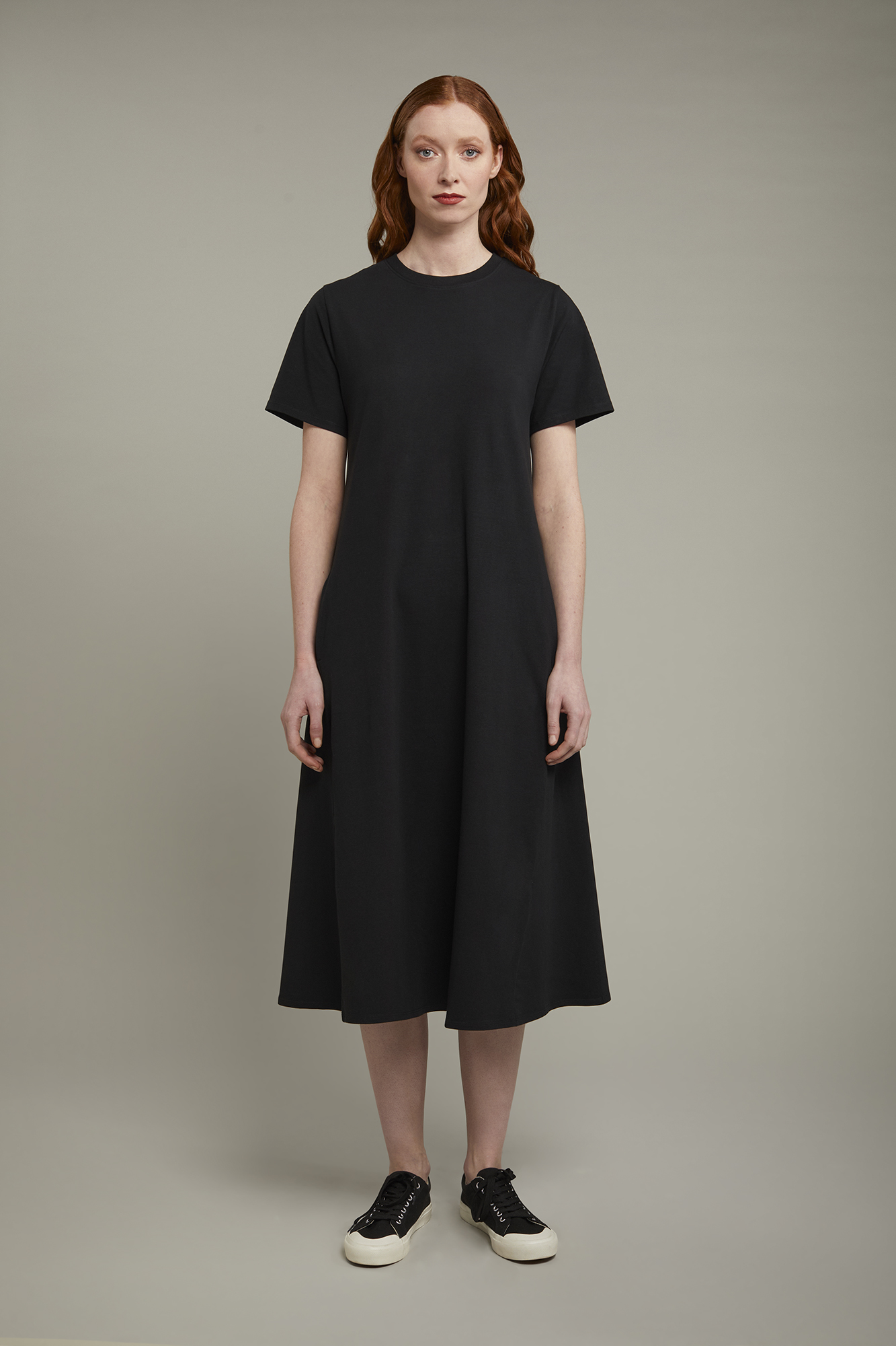 Women’s round neck midi dress with short sleeve in stretch cotton jersey regular fit image number null