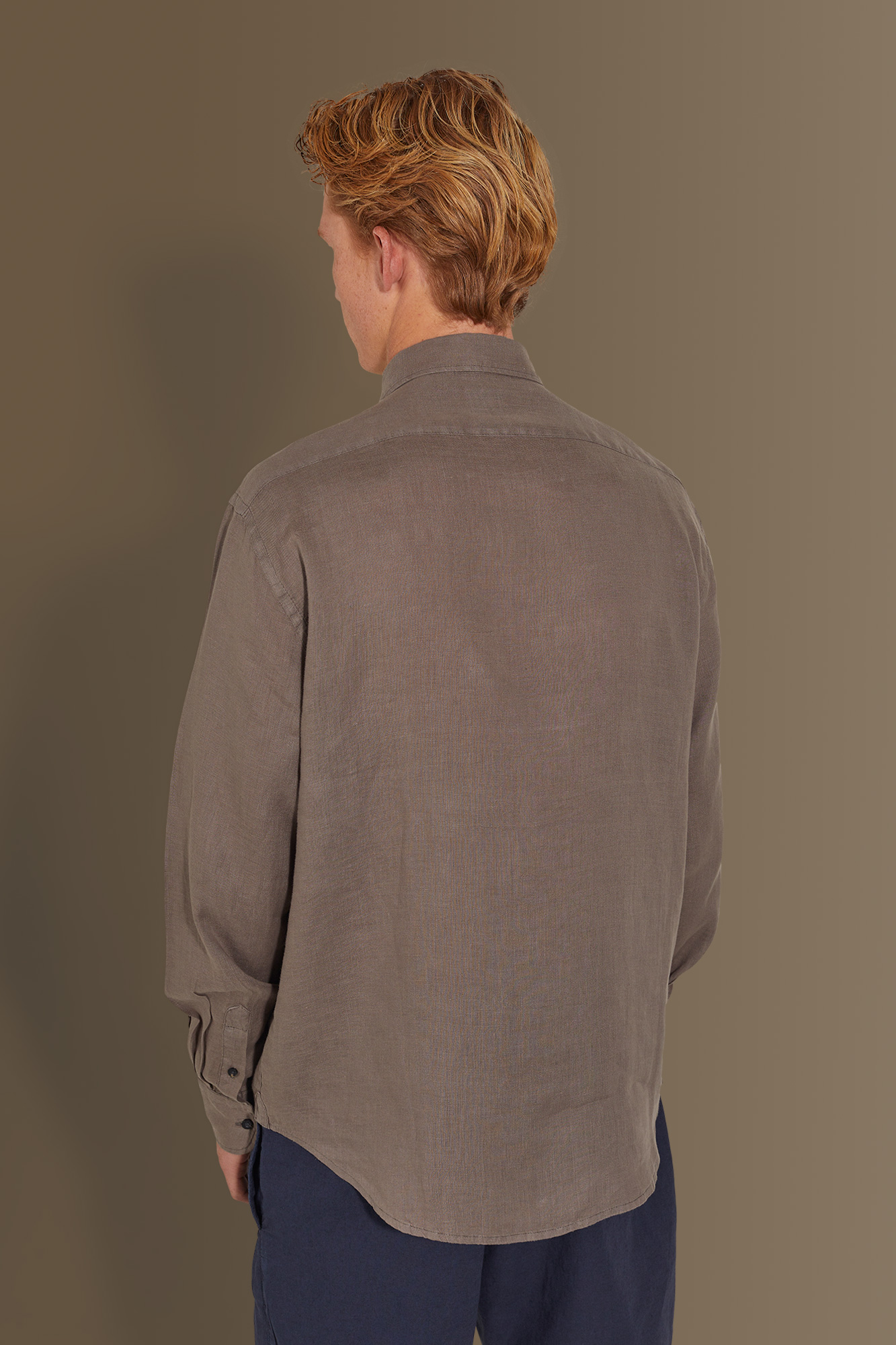 Camicia casual uomo collo francese 100% lino tinta unita image number null