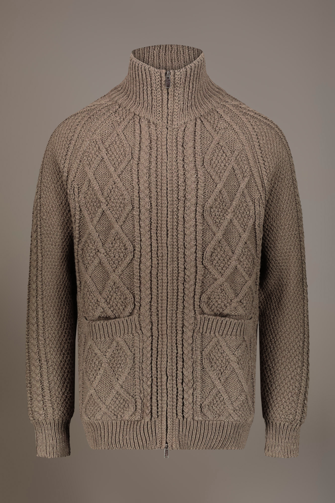 Heavy knit wool blend turtleneck cardigan image number null