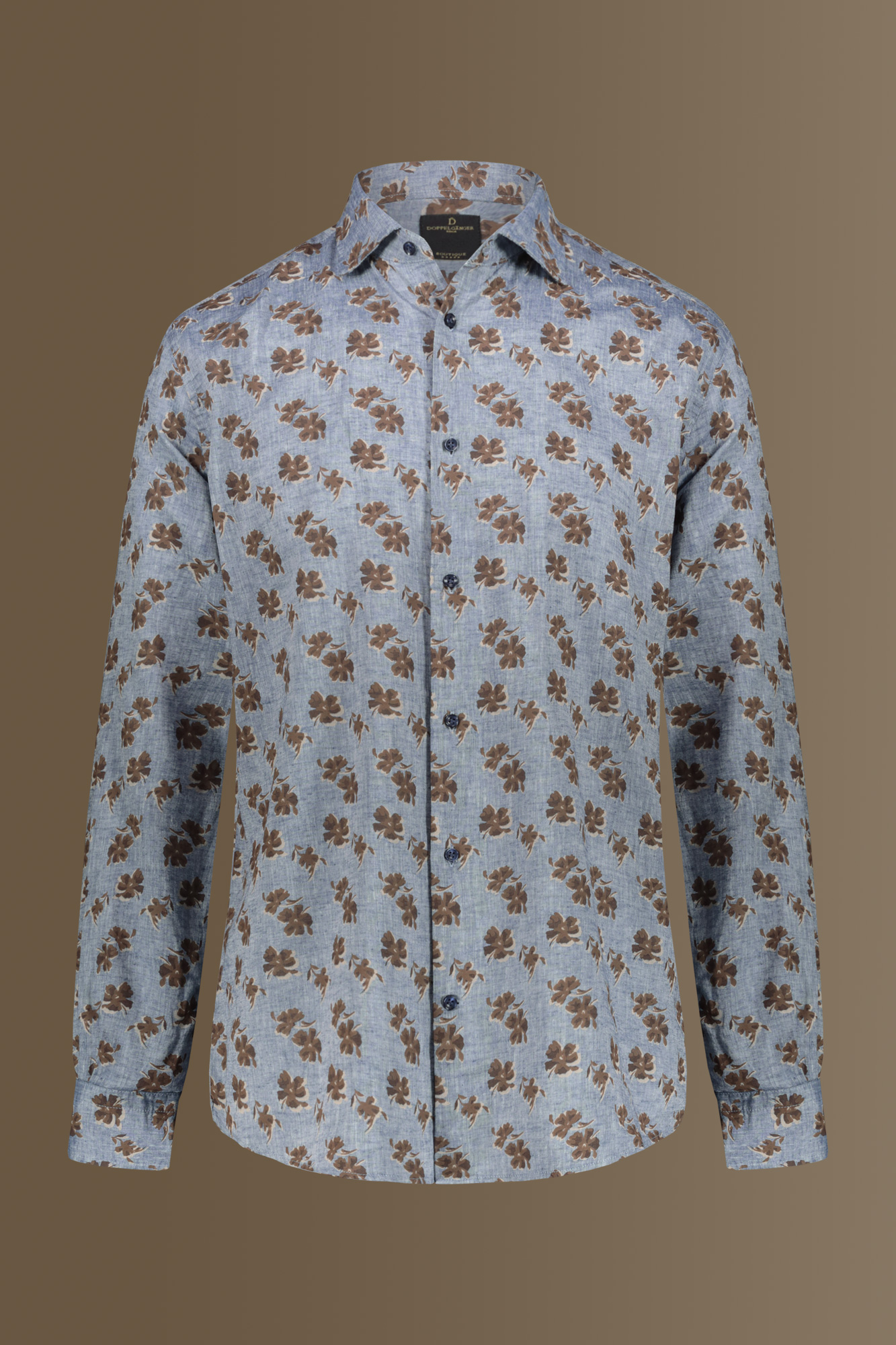 Camicia casual uomo collo francese misto lino con stampa floreale image number null