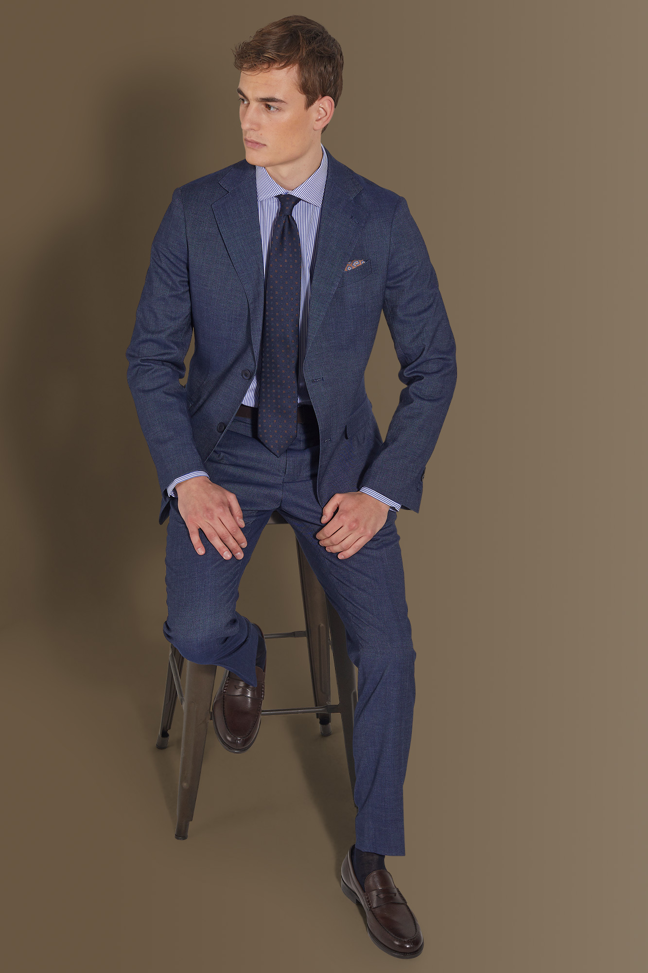 Single breasted suit flat trousers denim fabric effect image number 1