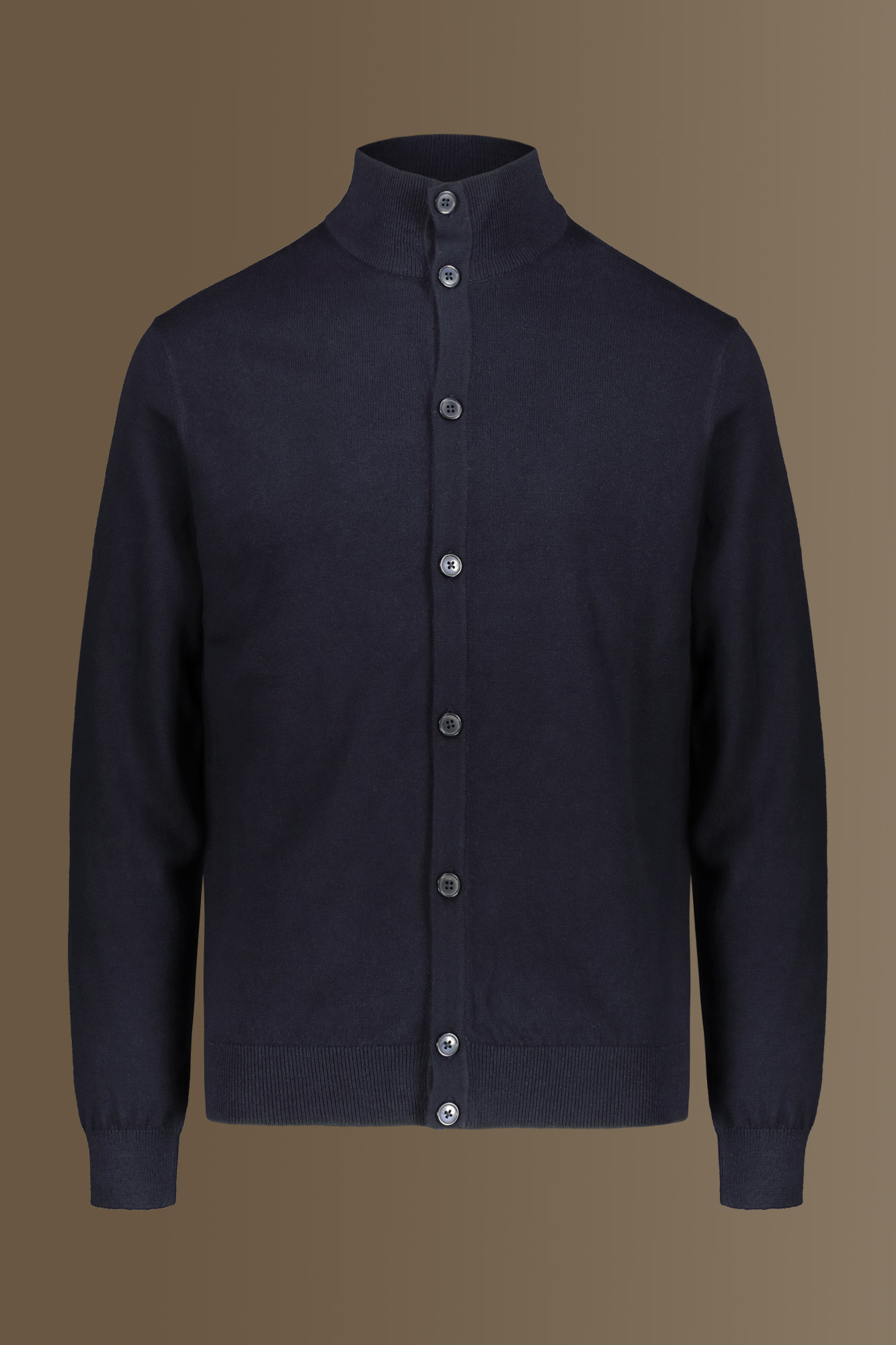 Cardigan collo alto in misto lana e cotone image number null