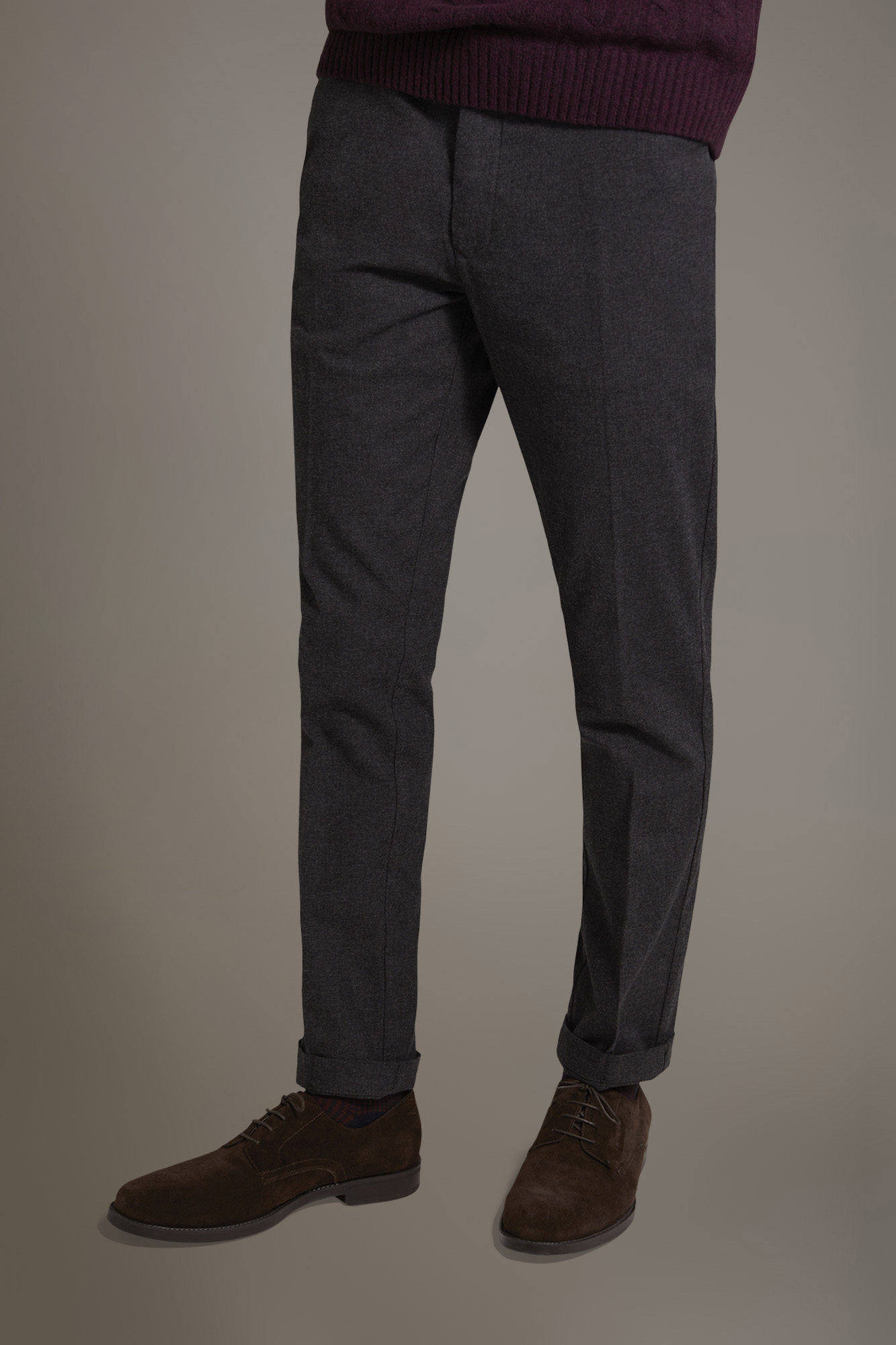 Pantalone chino regular fit tessuto tinto filo melange spigato image number null